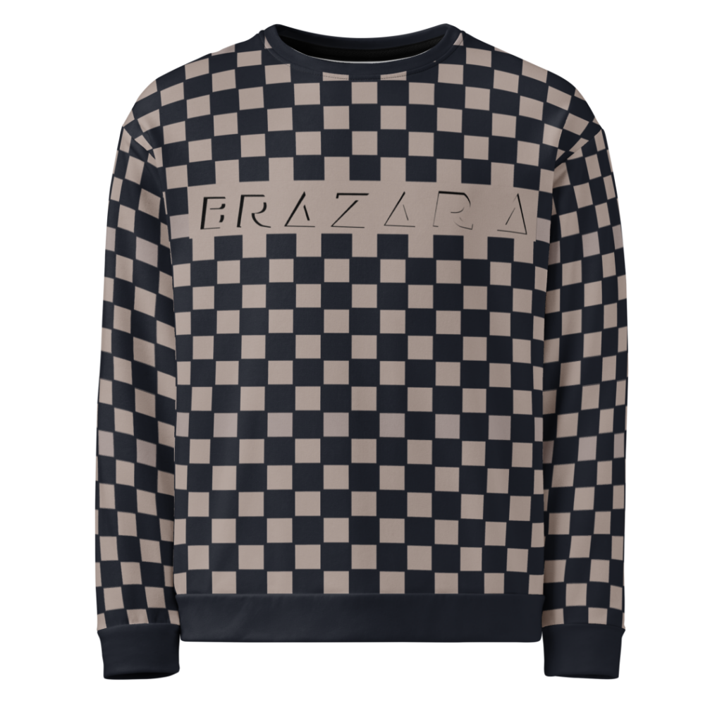 blue gray checkerboard pattern sweatshirt