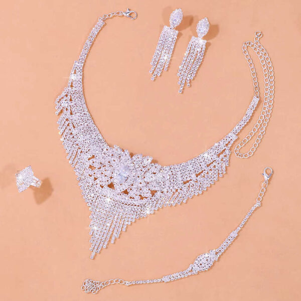 Luxury Rhinestone Jewelry Set – Crystal Necklace, Earrings, Bracelet, and Ring for Special Occasions