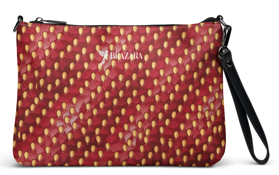 red strawberry crossbody leather bag